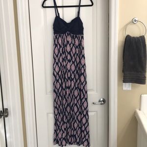 Navy and purple maxi dress from Anthropologie